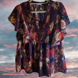 Entro medium short sleeve plum and red v-neck polyester adorable woman's top